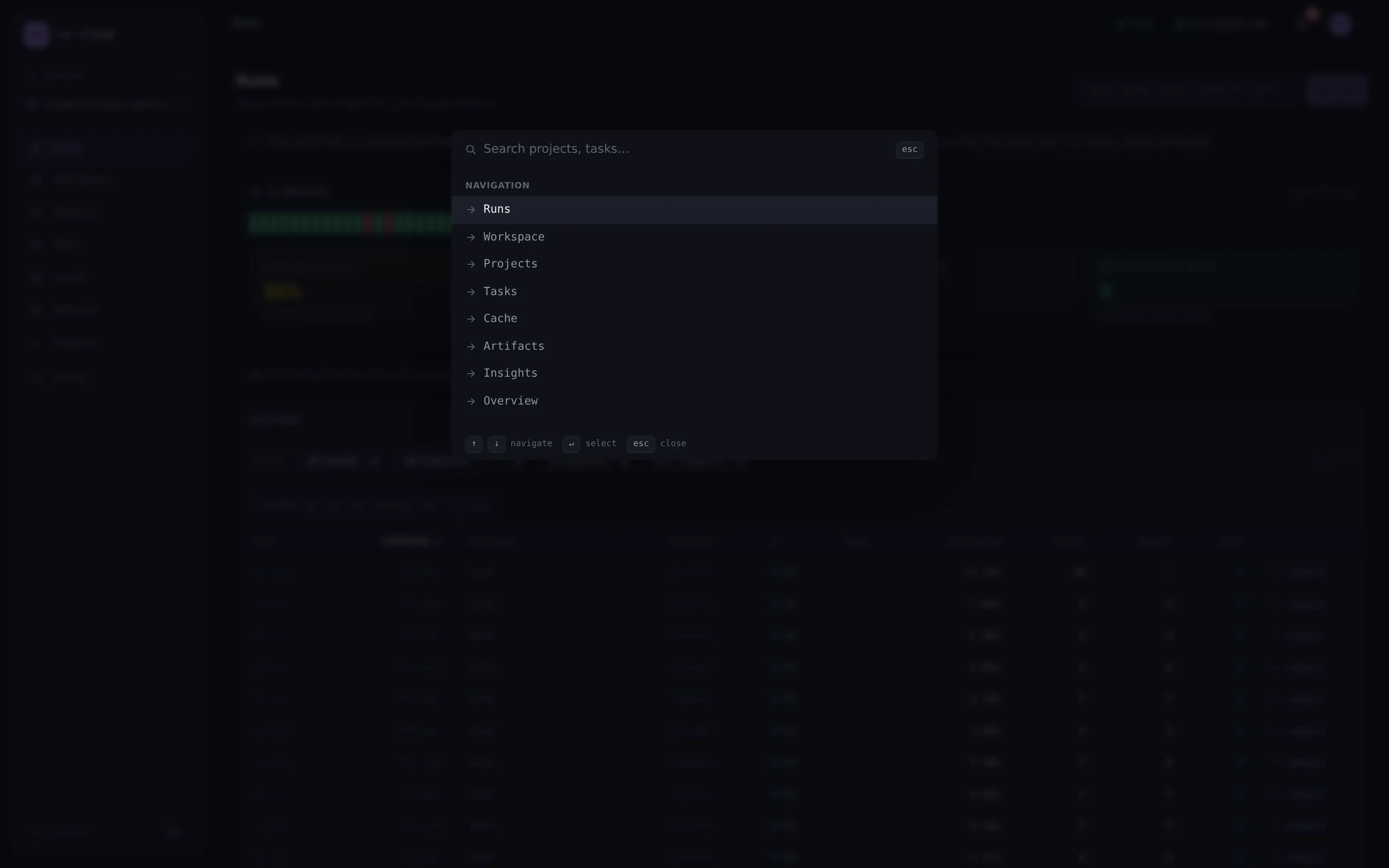 The command palette — Cmd/Ctrl-K searches pages, projects, and tasks